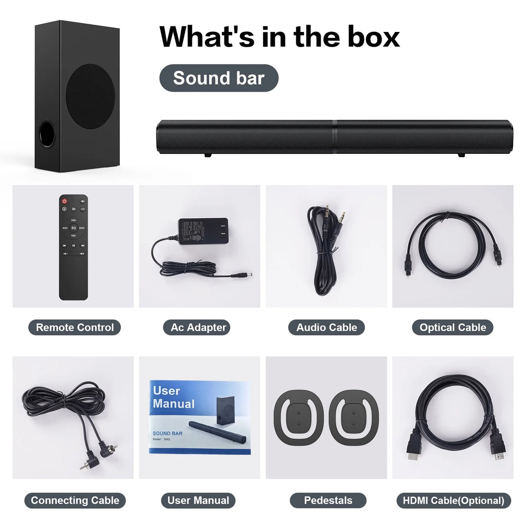 TOPVISION 4.1Ch Sound Bar with Subwoofer, 120W Separable Sound Bar for TV, 2-In-1 Detachable Sound Bar with Usb/Aux/Coaxial/Optical/Hdmi/Bluetooth