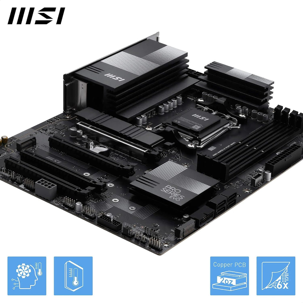 MSI PRO B850-V EVO Wifi Motherboard, ATX - Supports AMD Ryzen 9000/8000 / 7000 Processors, AM5 - DDR5 Memory Boost (Up to 8200+ Mt/S OC), Pcie 5.0 X16, M.2 Gen5, Wi-Fi 7, 5G LAN