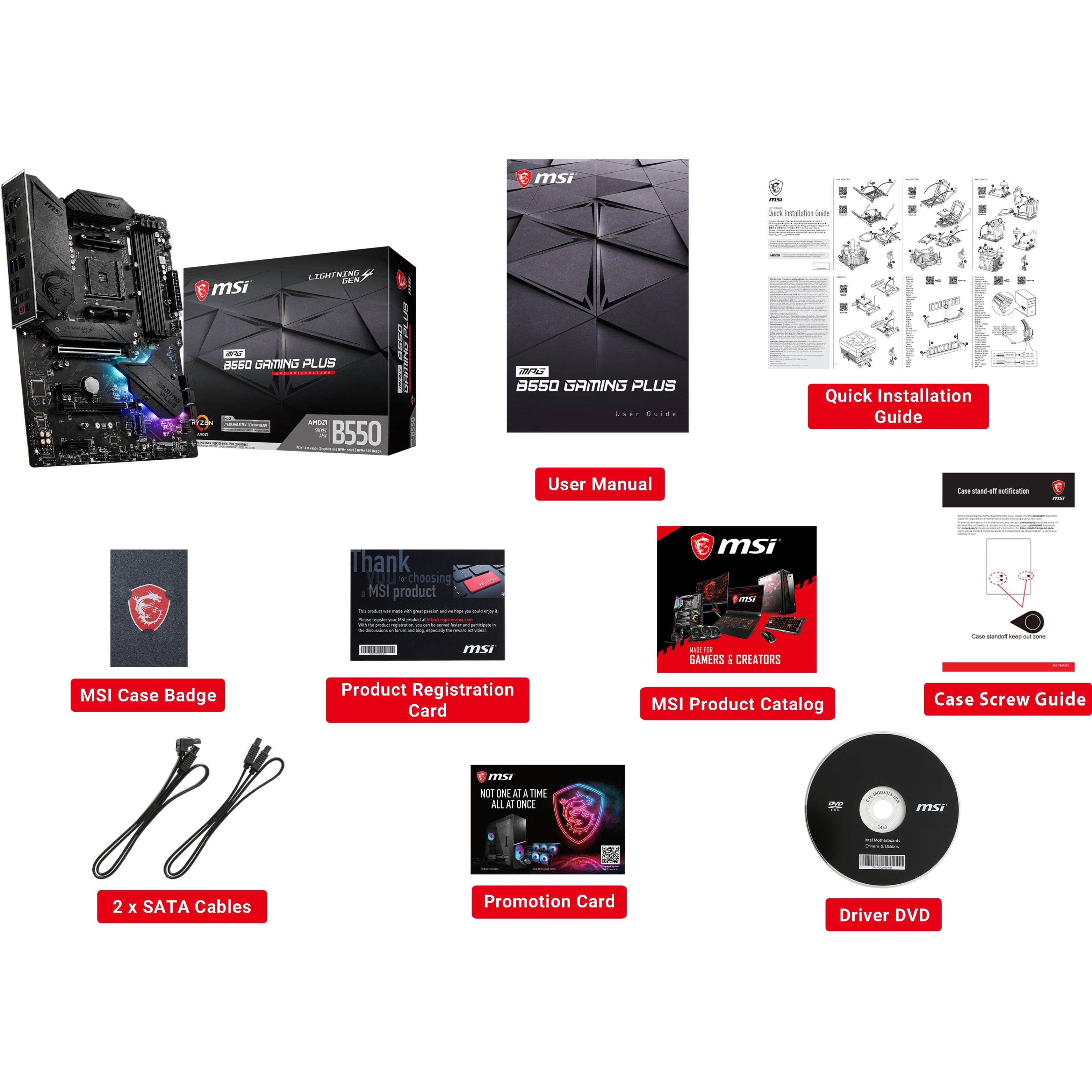 MSI MPG B550 GAMING plus AM4 AMD B550 SATA 6Gbs DDR4 Ryzen 5000 / 4000G / 3000 ATX Motherboard