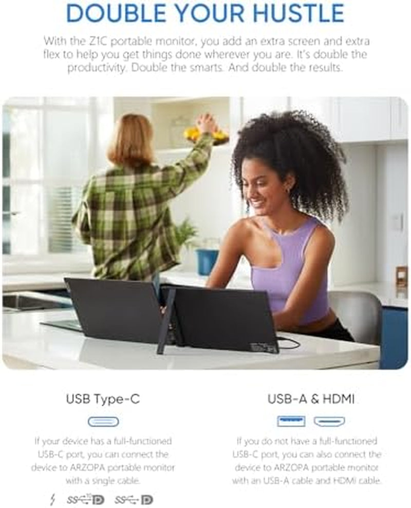 Portable Monitor & Sleeve, 16.1'' 100% Srgb FHD Laptop Monitor & PU Sleeve Bag Combination