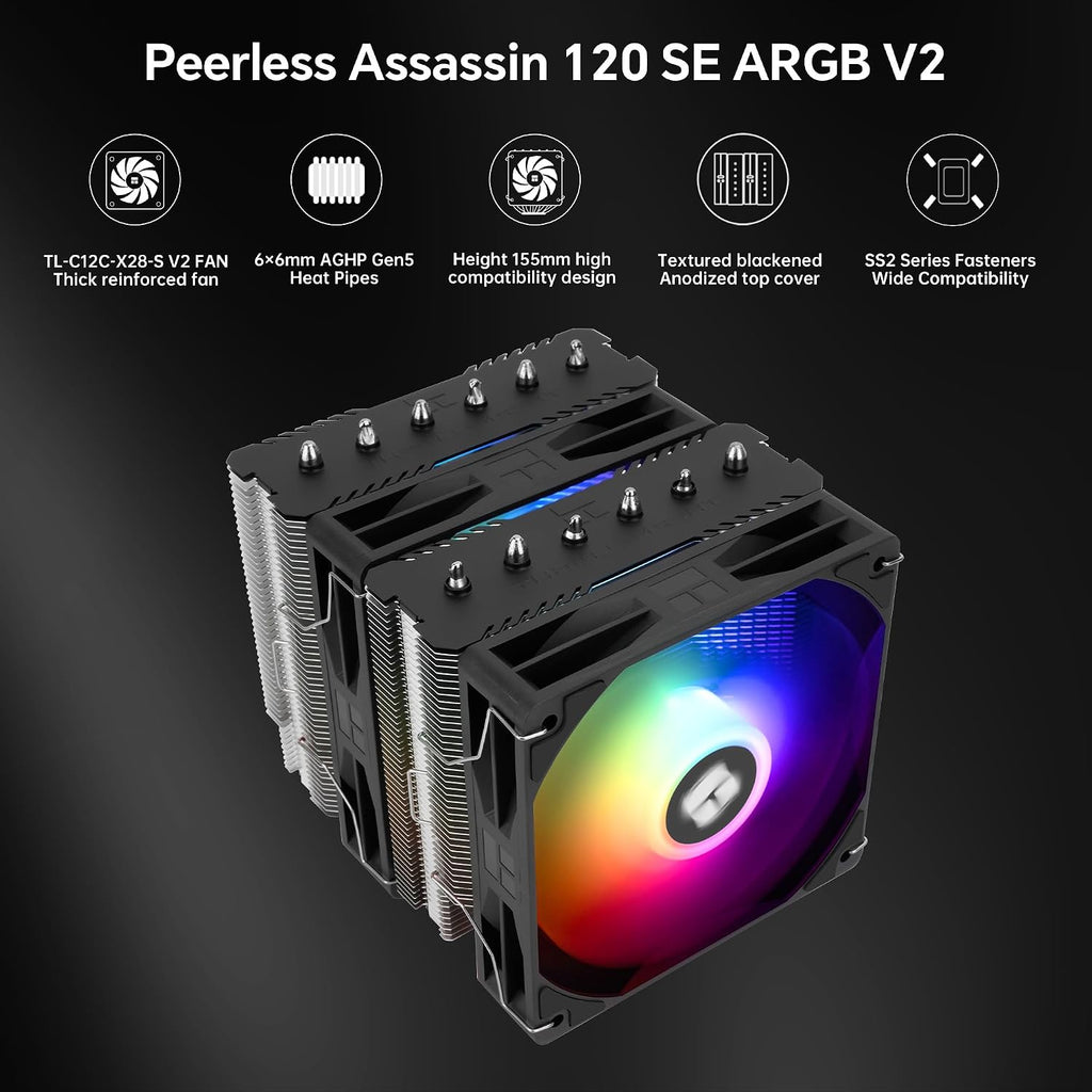 Thermalright Peerless Assassin 120 SE ARGB V2 CPU Cooler, 1850RPM | 6 Heat Pipes, Dual 120Mm PWM Fans, for AMD AM4/AM5 and Intel LGA1851/1700