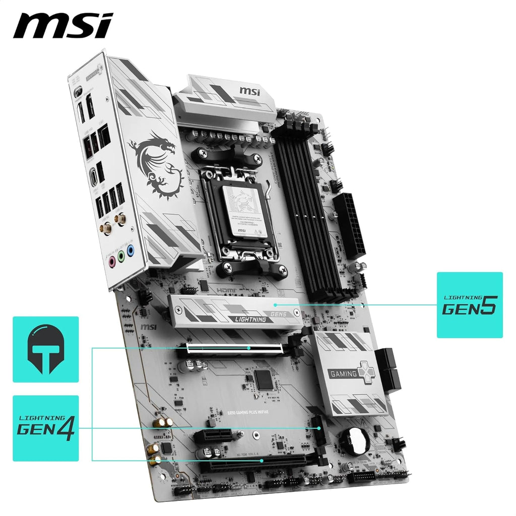 MSI B850 Gaming plus WIFI6E Motherboard, ATX - Supports AMD Ryzen 9000/8000 / 7000 Processors, AM5 - DDR5 Memory Boost 8200+ Mt/S (OC), Pcie 4.0 X16, M.2 Gen5, Wi-Fi 6E, 2.5G LAN