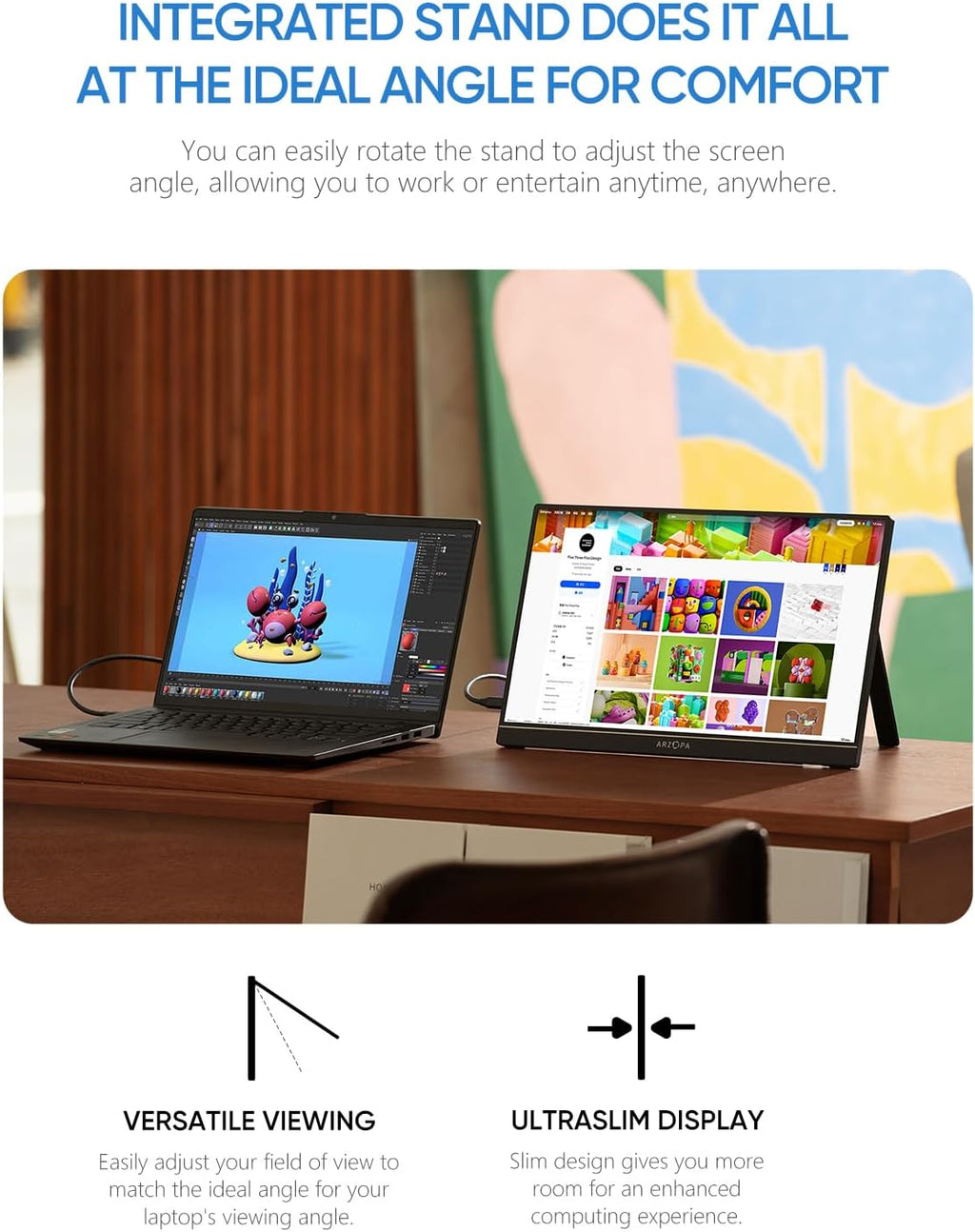 Portable Monitor & Sleeve, 16.1'' 100% Srgb FHD Laptop Monitor & PU Sleeve Bag Combination