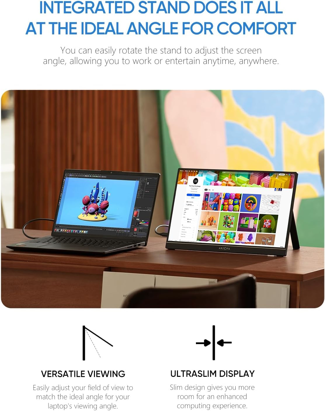 Portable Monitor & Sleeve, 16.1'' 100% Srgb FHD Laptop Monitor & PU Sleeve Bag Combination