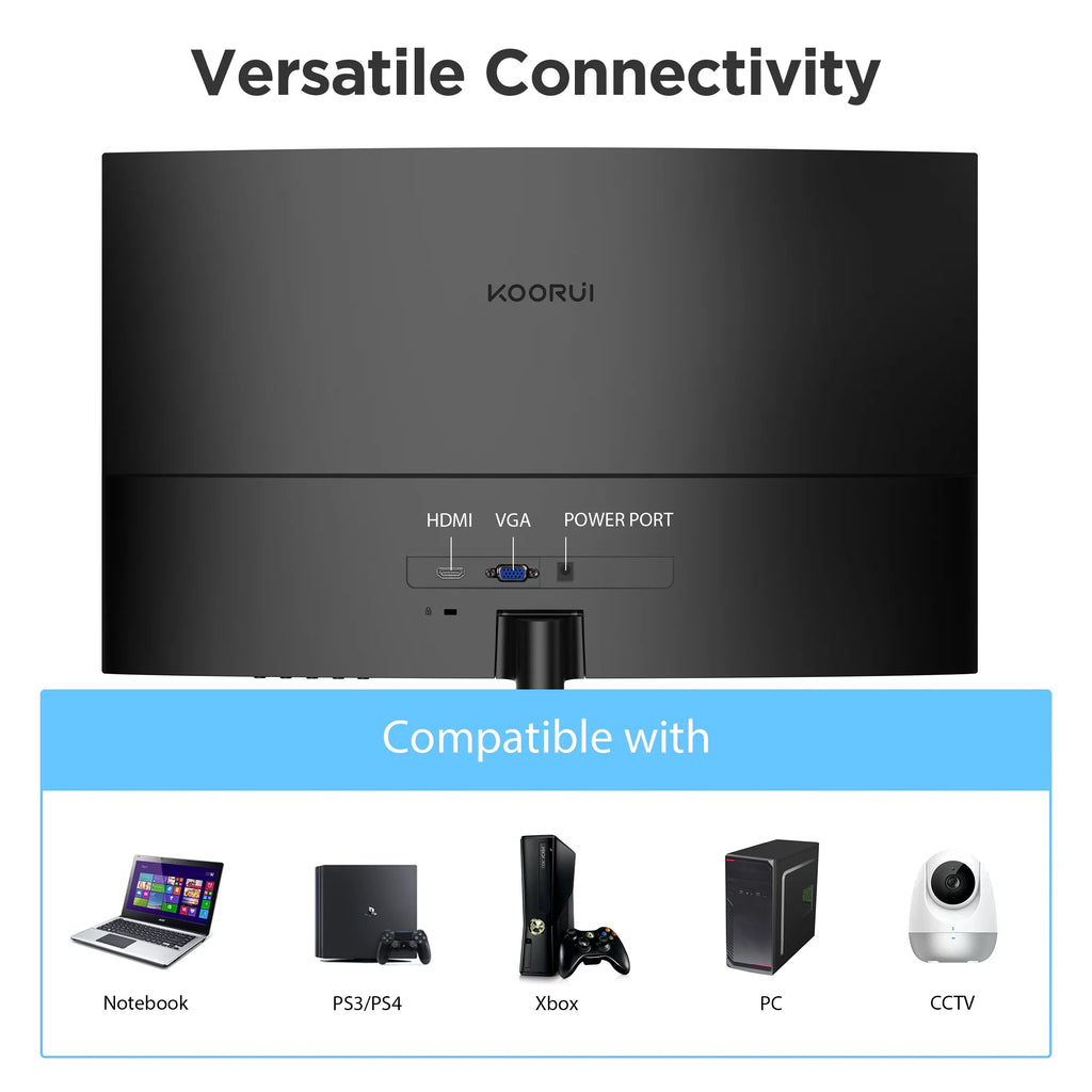 KOORUI 27" 1080P Curved Computer Monitor, 144Hz FHD Gaming Monitor, Power Adapter HDMI&DP Cable