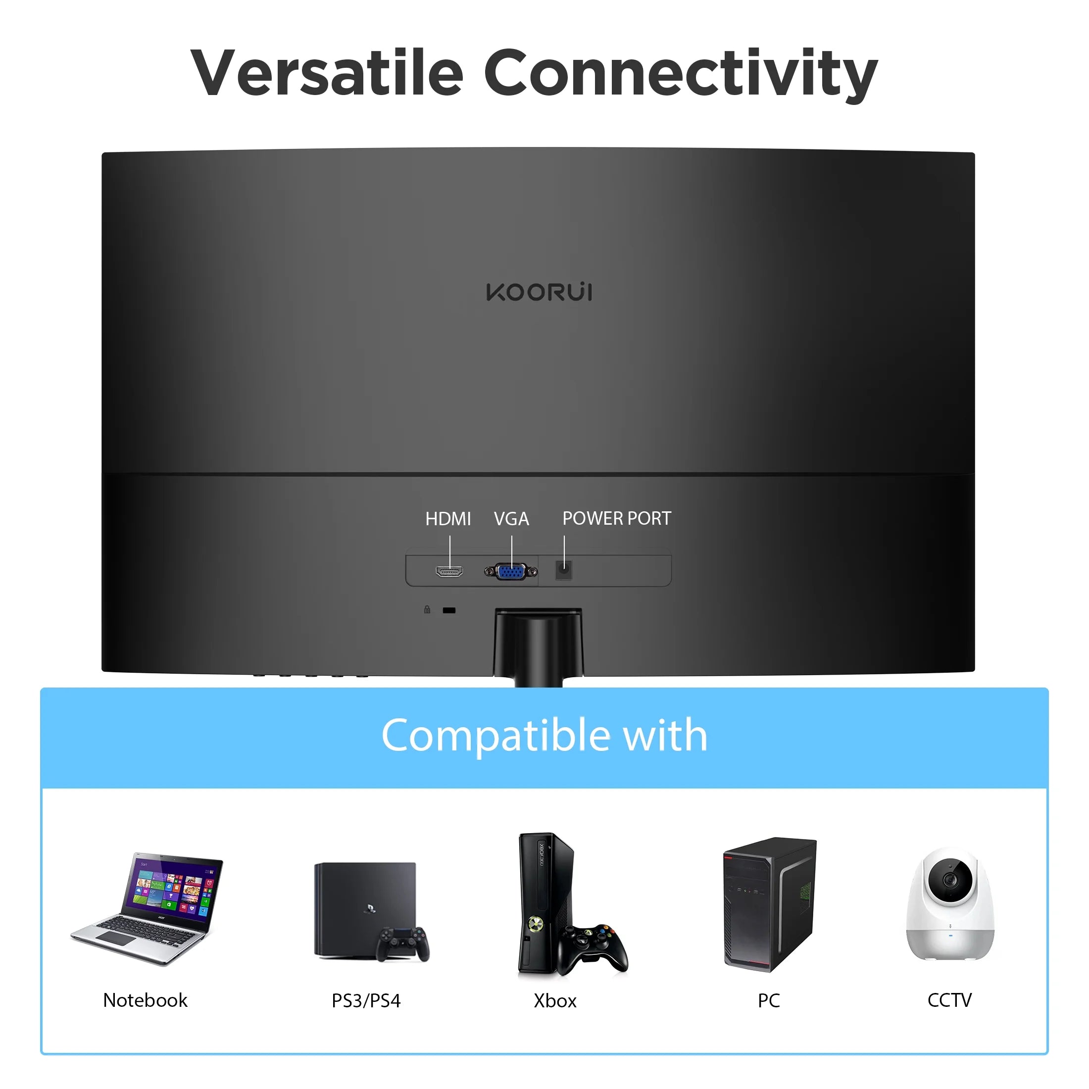 KOORUI 27" 1080P Curved Computer Monitor, 144Hz FHD Gaming Monitor, Power Adapter HDMI&DP Cable