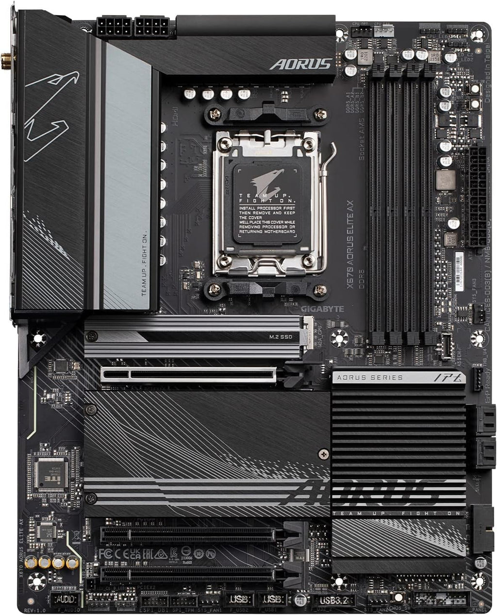 GIGABYTE X670 AORUS Elite AX AMD AM5 ATX Motherboard, Support Ryzen 9000/8000/7000 Series, DDR5, 8+8 Power Phase, 4X M.2, Pcie 5.0, USB-C 3.2 Gen2X2, WIFI6E, 2.5Gbe, Ez-Latch, Q-Flash, Smart Fan 6