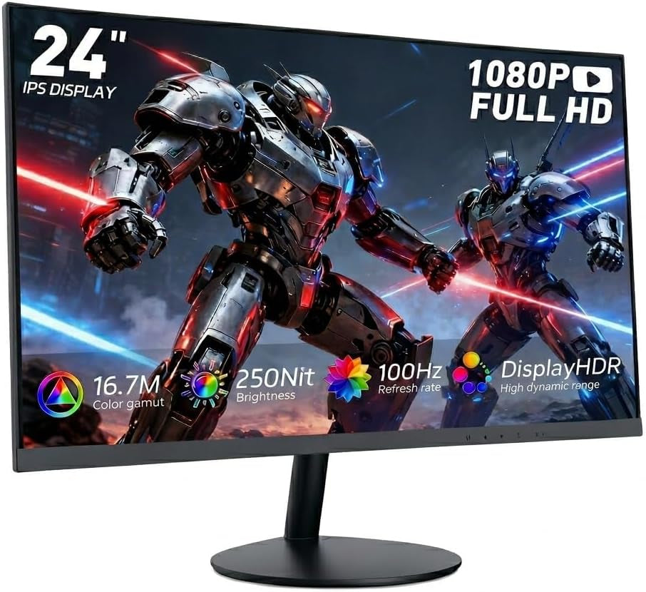 24 Inch Gaming Monitor, FHD 1080P IPS 100Hz, 3Ms Response Time Computer Monitor, HDMI DP PC Monitor with Built-In Speakers, Low Blue Light, VESA Mount, Desktop Monitor for Laptop & Home Office