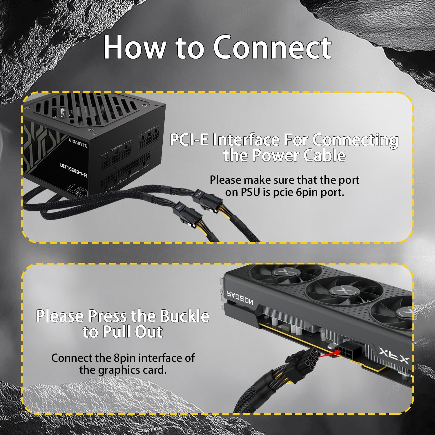 6 Pin to 8 Pin GPU Adapter, Dual 6 Pin Female to 8 Pin Male GPU Power Sleeved Cable 9.5-Inch(24Cm)