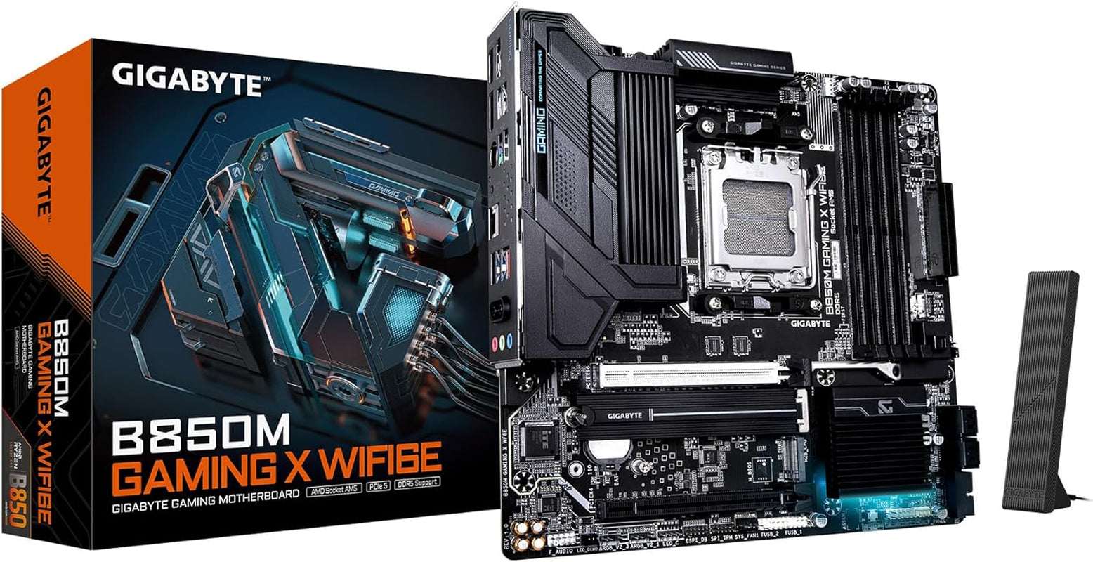 GIGABYTE B850M Gaming X WIFI6E AMD AM5 Matx Motherboard, Support AMD Ryzen 9000/8000/7000 Series, DDR5, 10+2+2 Power Phase, 2X M.2, Pcie 5.0, USB-C, WIFI6E, 2.5Gbe LAN, Ez-Latch, 5-Year Warranty