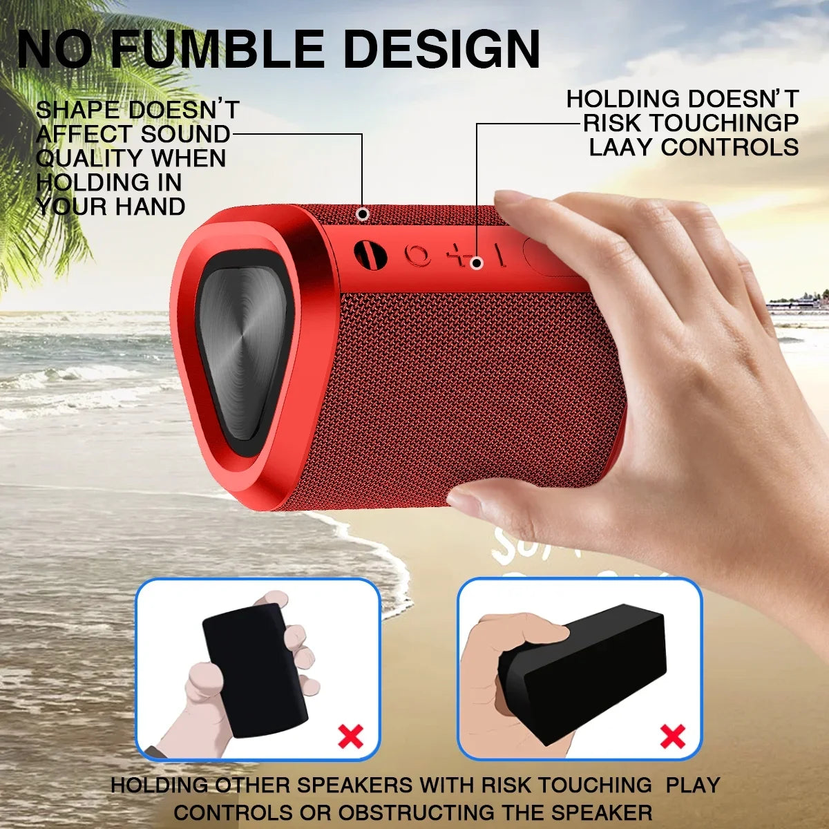 Hoey Portable Bluetooth Speaker,Ipx7 Waterproof Outdoor Speaker with 24Hr Playtime,Red
