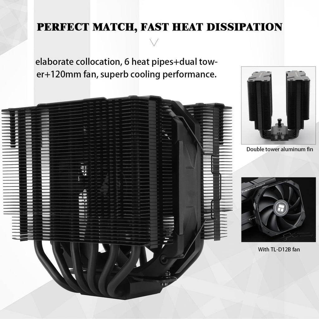Peerless Assassin 120 MINI Black CPU Air Cooler, 6 Heat Pipes Dual Towers Cooler, with TL-D12B PWM Fans, Desktop PC Cooler for Intel LGA 1851/1700/1150/1151/1200/2011,AMD:AM4/AM5
