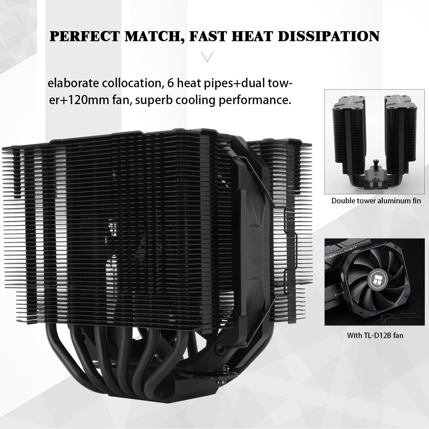 Peerless Assassin 120 MINI Black CPU Air Cooler, 6 Heat Pipes Dual Towers Cooler, with TL-D12B PWM Fans, Desktop PC Cooler for Intel LGA 1851/1700/1150/1151/1200/2011,AMD:AM4/AM5