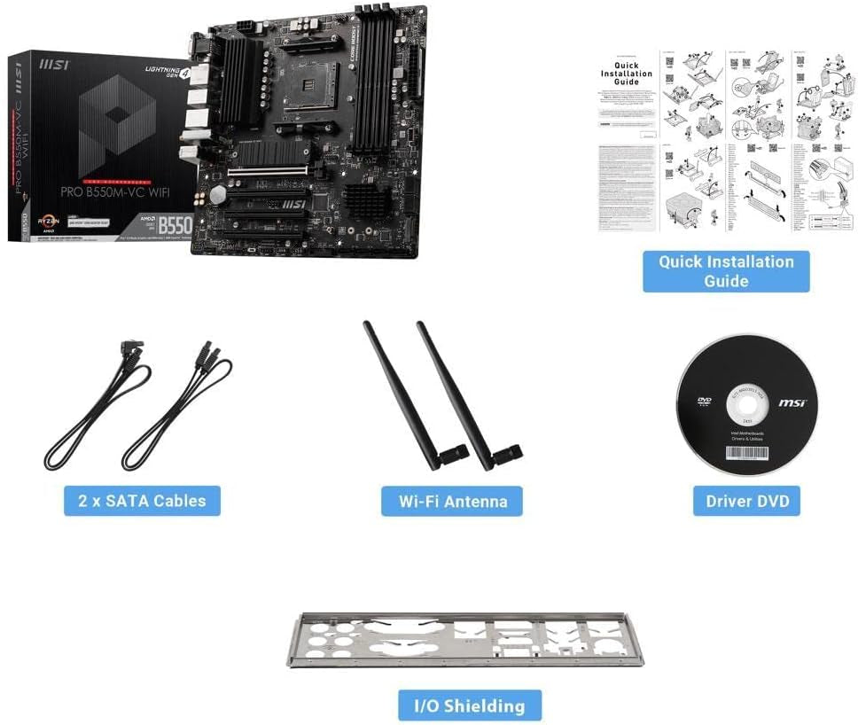 MSI PRO B550M-VC Wifi Proseries Motherboard (AMD Ryzen 5000 Series, AM4, DDR4, Pcie 4.0, SATA 6Gb/S, M.2, USB 3.2 Gen 2, HDMI/DP, Wi-Fi 6E, Bluetooth 5.2, Matx)