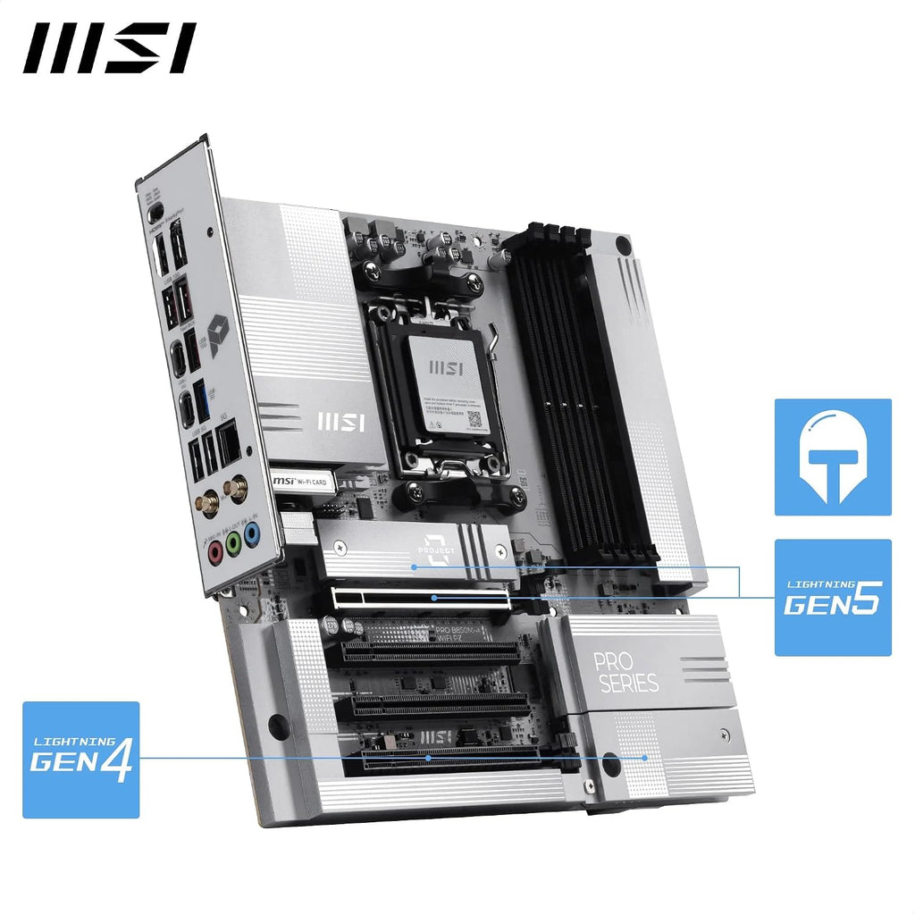 MSI PRO B850M-A Wifi PZ Motherboard, Back-Connect Matx - Supports AMD Ryzen 9000/8000 / 7000 Processors, AM5 - DDR5 Memory Boost (8200+ Mt/S OC), Pcie 5.0 X16 & 4.0 X4, M.2 Gen5, Wi-Fi 7, 5G LAN