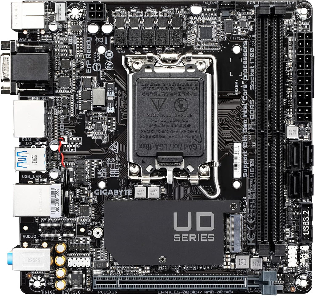 GIGABYTE H610I (H610/ Intel/Lga 1700/ Mini-Itx/ DDR5/ Single M.2/ Pcie 4.0/ USB 3.2 Gen1/ Intel Gbe LAN Chip/Motherboard)