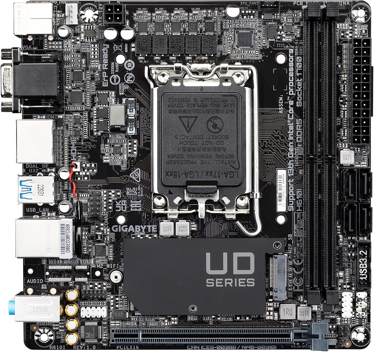GIGABYTE H610I (H610/ Intel/Lga 1700/ Mini-Itx/ DDR5/ Single M.2/ Pcie 4.0/ USB 3.2 Gen1/ Intel Gbe LAN Chip/Motherboard)