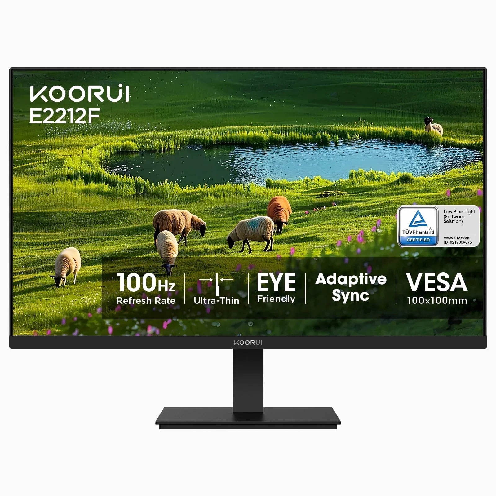 KOORUI 22" FHD 100 Hz Computer Monitor, 1080P PC Monitor with Adaptive-Sync, E2212F, New
