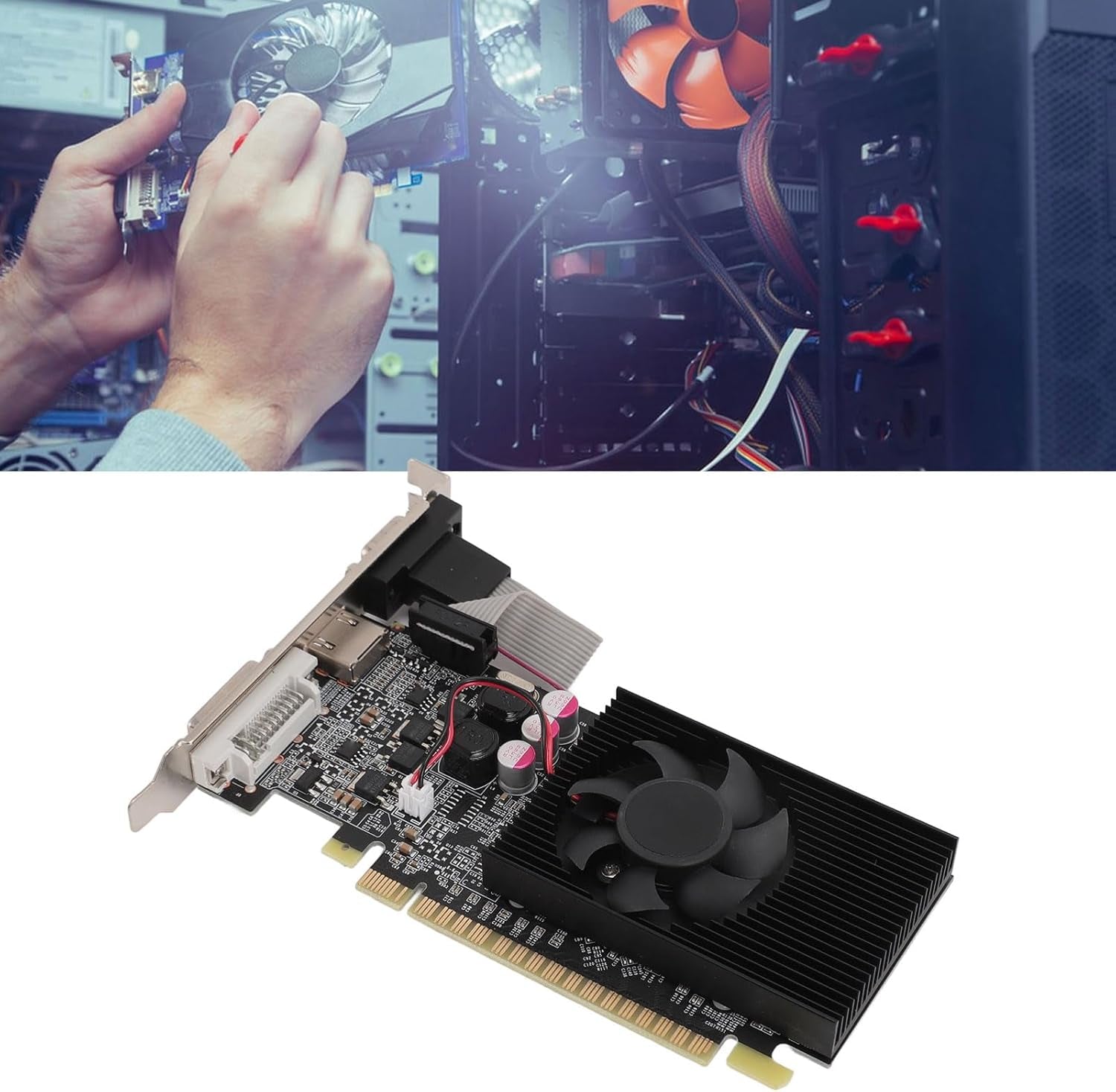 GT210 1GB DDR3 Graphics Card, 2560X1600 Resolution, DVI/VGA/HDMI Outputs, PCI Express with Built-In Fan, for Office and Gaming