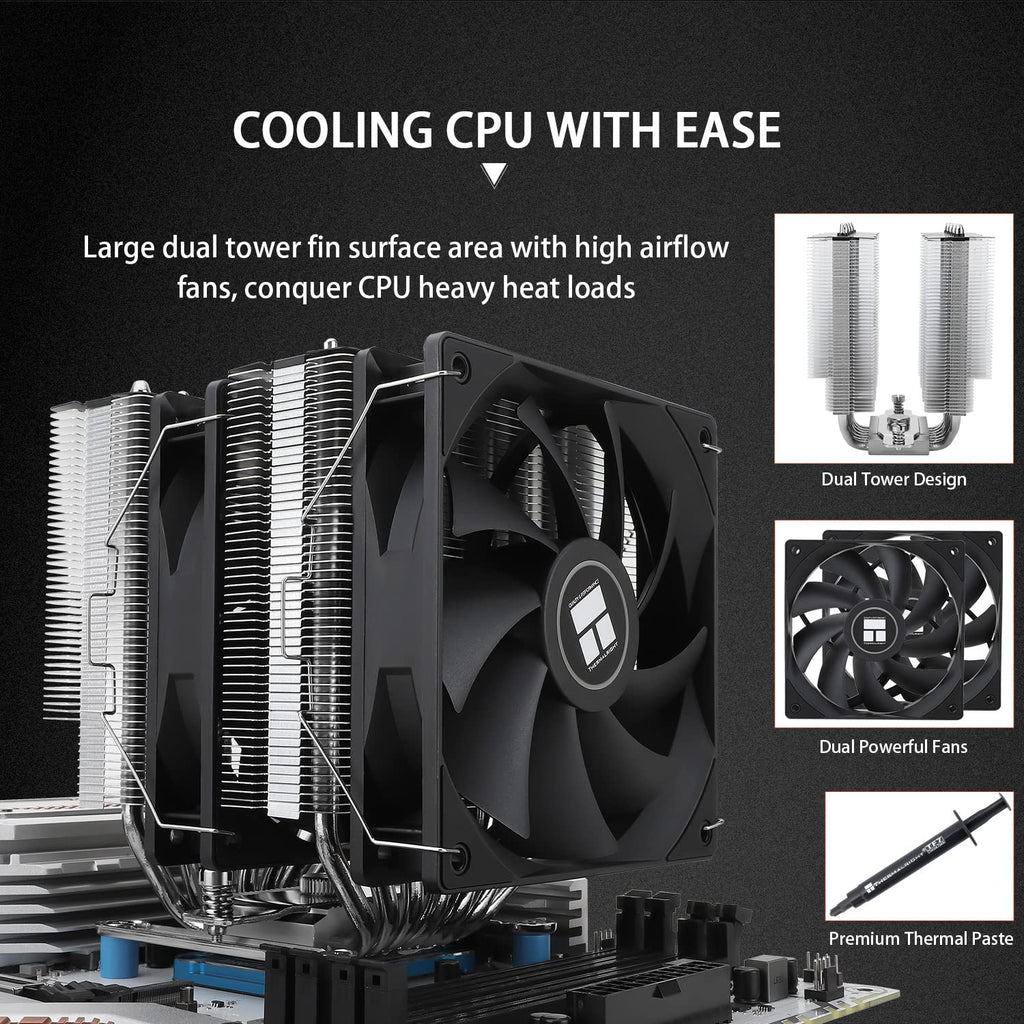 PS120SE CPU Air Cooler, 7 Heat Pipes CPU Cooler,Dual 120Mm TL-C12B V2 PWM Fan, AGHP 4.0 Technology, S-FDB Bearing, for AMD AM4 Am5/Intel 1700/1150/1151/1200/1851, PC Cooler