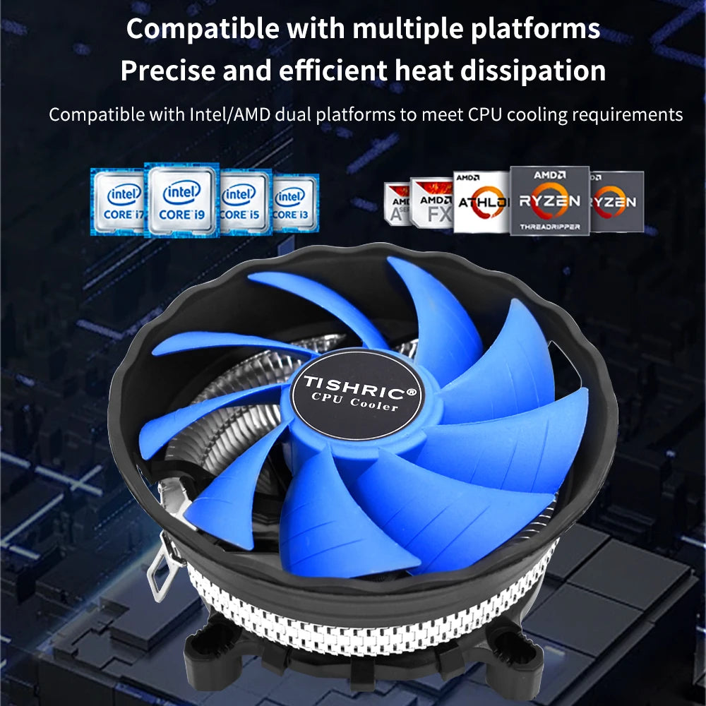 TISHRIC CPU Cooler Cooling Fan 3Pin PWM PC Processor Cooler for Intel LGA 1700 1200 1150 1151 AMD AM3 AM4