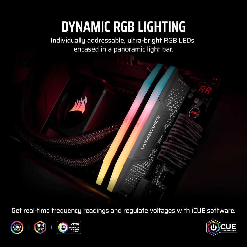 CORSAIR Vengeance RGB RS DDR5 RAM 32GB (2X16Gb) up to 5600Mhz CL40-40-40-77 1.25V AMD Expo Intel XMP Computer Desktop Memory – Gray (CMG32GX5M2B5600Z40)