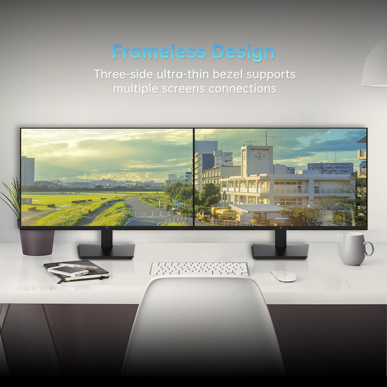 24 Inch 1080P Full HD Computer Monitor, 100Hz HDR10 Frameless Gaming Monitor with Freesync, HDMI & VGA Ports PC Monitor for Working, VESA, Tilt Adjustable, Eye Care