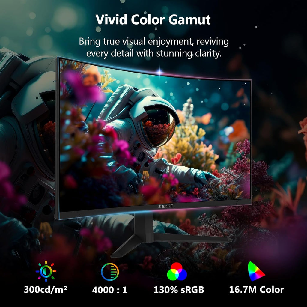 Z-Edge 27 Inch Curved Gaming Monitor, 1080P, 240Hz/300Hz Computer Monitor | UG27S 1500R Curved Screen for Office & Gaming, 1Ms, Freesync, Low Blue Light, 16.7M Colors, Dual DP & HDMI, Metal Stand