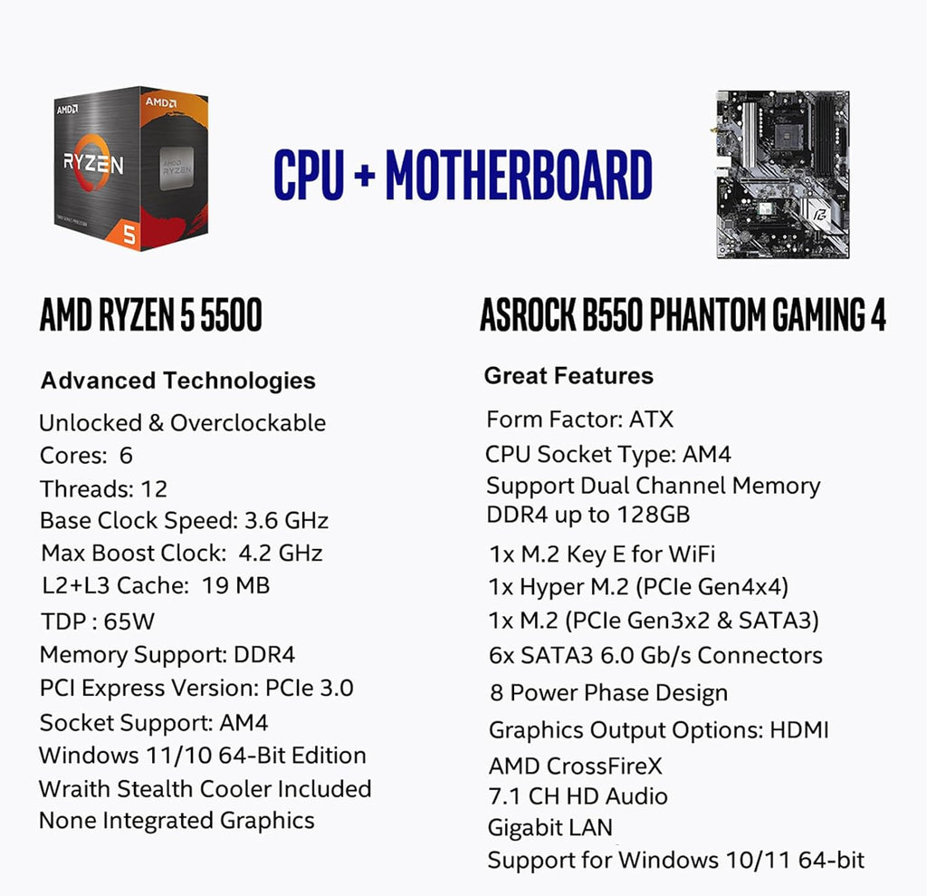Micro Center AMD 5500 Processor with GIGABYTE B550M DS3H AC R2 Motherboard | CPU Motherboard Combo, AM4, DDR4, 2X M.2, WIFI5, Micro ATX, Windows 10/ 11 64-Bit Support