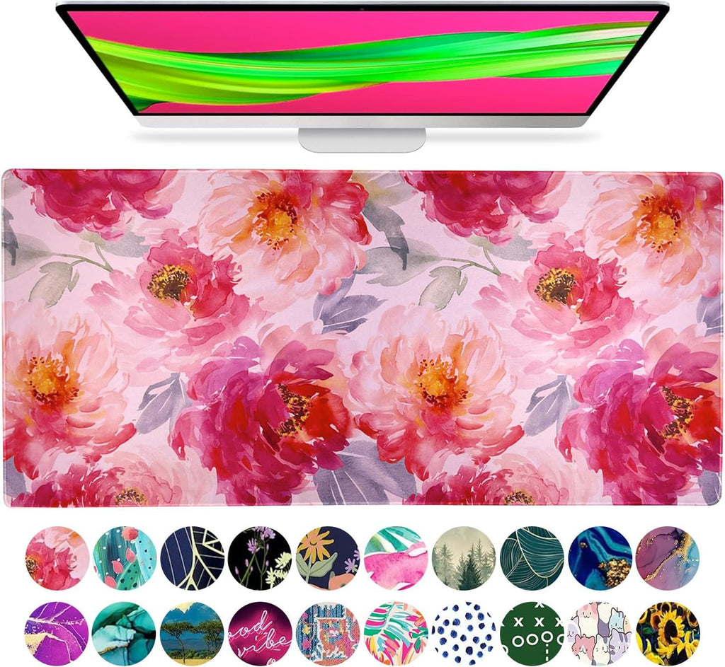 Large Mouse Pad Desk Mat 15" X 30" – Extended Floral Desk Protector for Keyboard & Mouse – Non-Slip Waterproof Cute Office Pad Aesthetic Workstation Mat