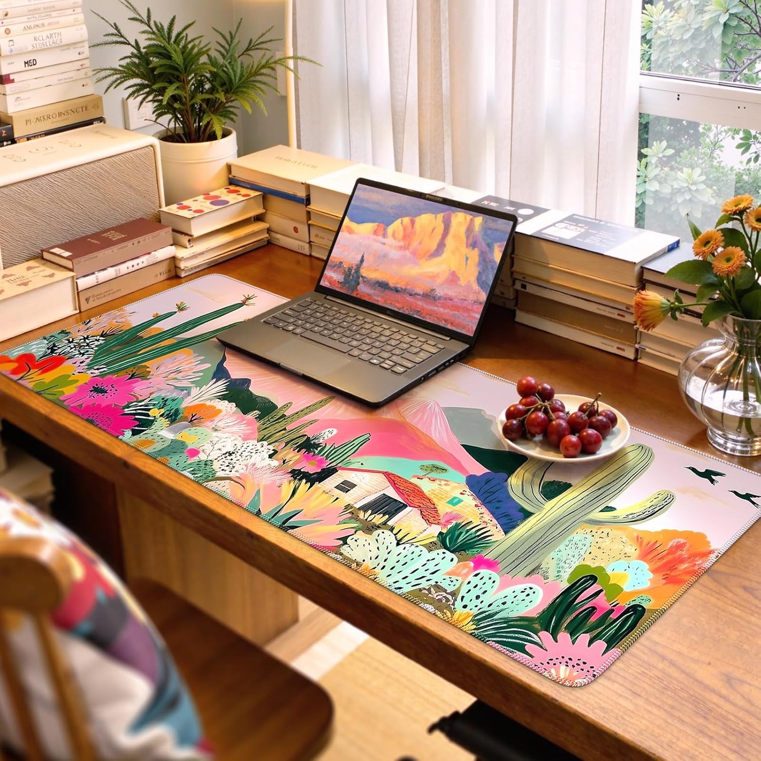 Desk Mat,Cute Mouse Pad for Desk,35"X16",Home Office, Cactus | Waterproof Desk Pad with Non-Slip Rubber Base and Stitched Edges, Extended Keyboard Mousepad for Computer, Home Workspace
