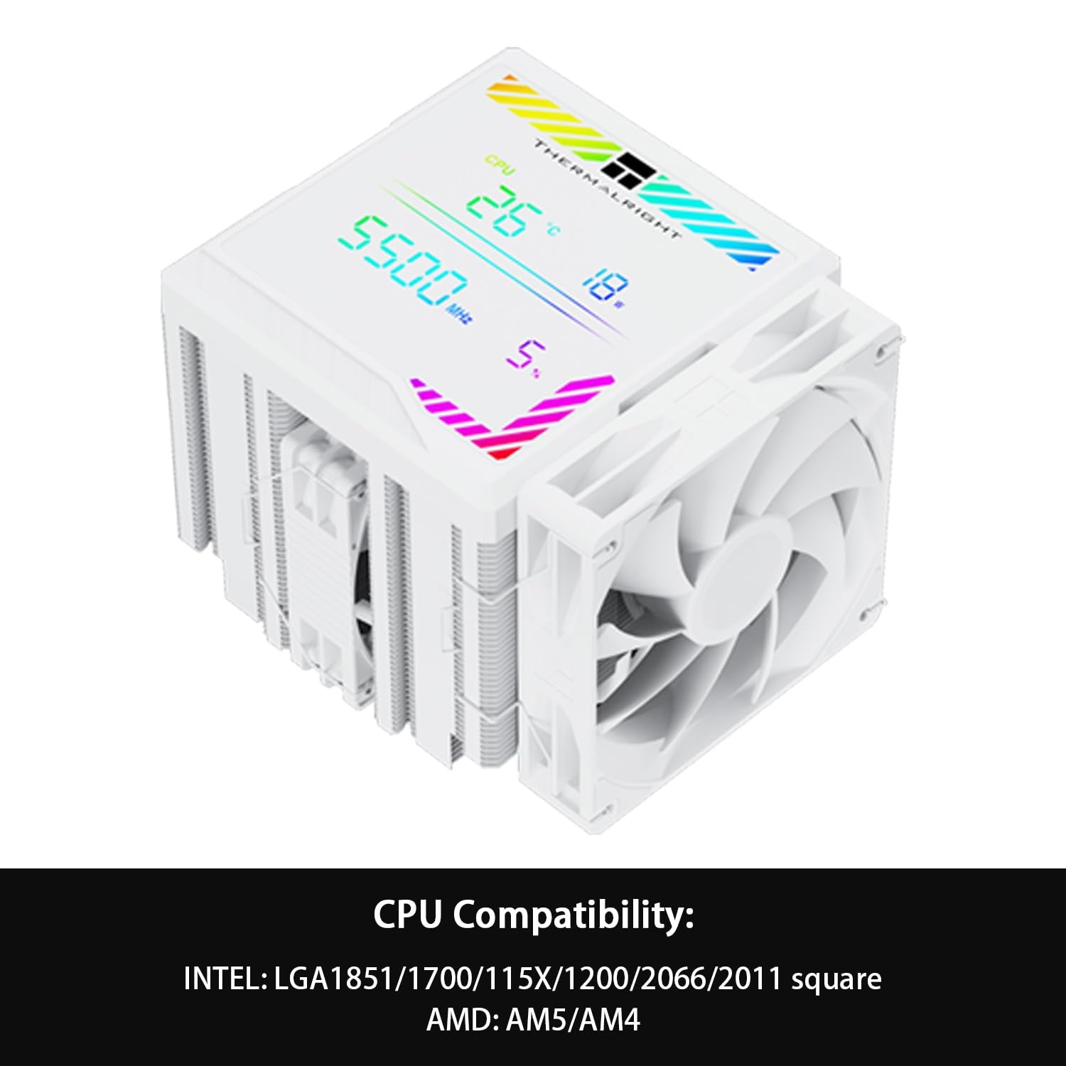 Thermalright Peerless Assassin 140 Digital White CPU Cooler, Double PWM Fans with 1850RPM Speed, Support Intel Lga1700/1851/115X/2011/1200,Amd:Am4/Am5, Computer CPU Cooling,Digital Screen Top Cover