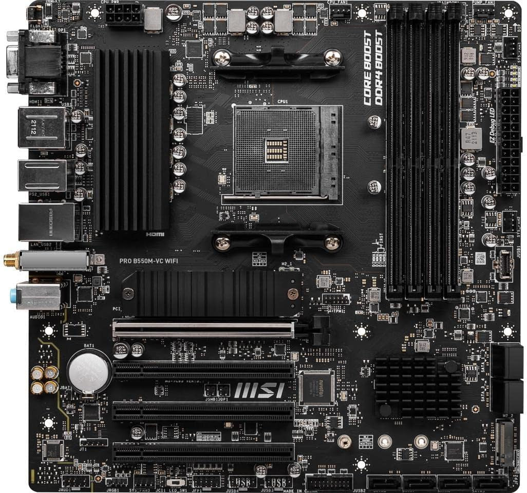 MSI PRO B550M-VC Wifi Proseries Motherboard (AMD Ryzen 5000 Series, AM4, DDR4, Pcie 4.0, SATA 6Gb/S, M.2, USB 3.2 Gen 2, HDMI/DP, Wi-Fi 6E, Bluetooth 5.2, Matx)