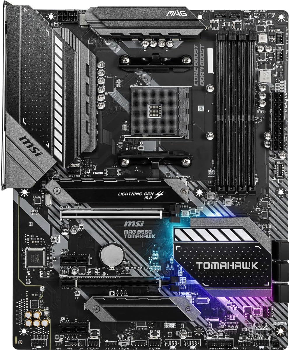 MSI MAG B550 Tomahawk Gaming Motherboard (AMD Ryzen 5000 Series, AM4, DDR4, Pcie 4.0, SATA 6Gb/S, M.2, USB 3.2 Gen 2, HDMI/DP, 2.5Gbps LAN, ATX)