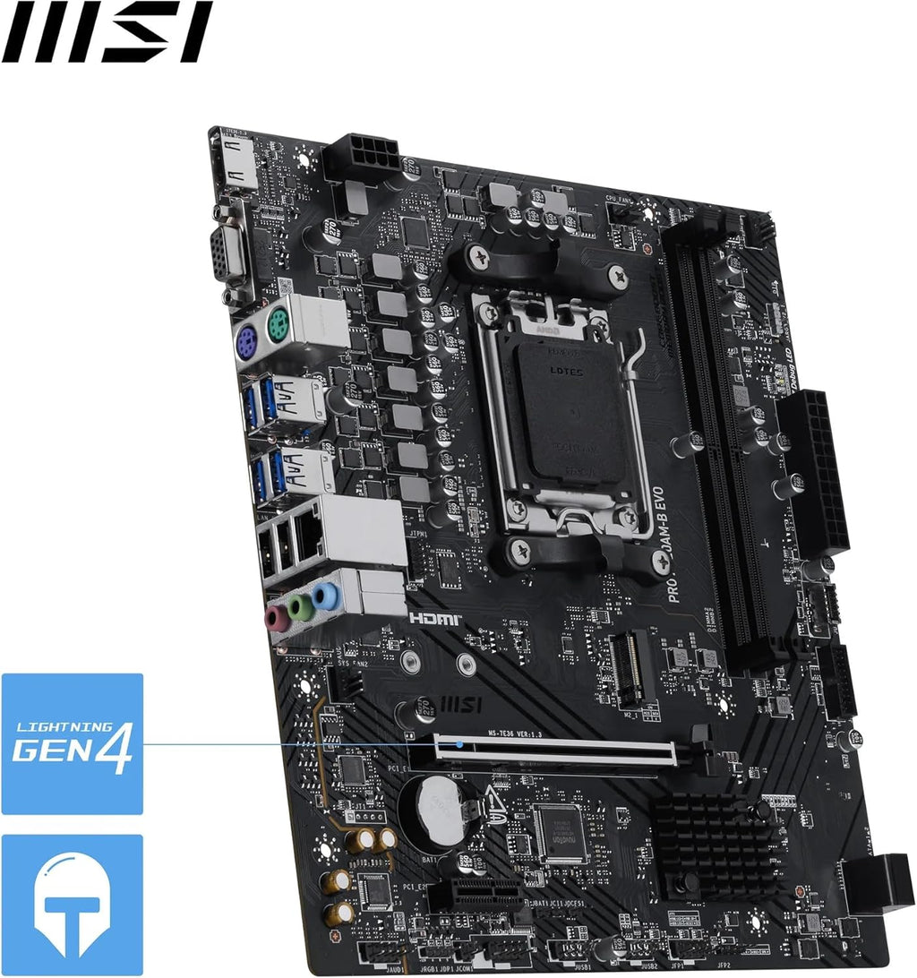 MSI PRO A620AM-B EVO Motherboard, Micro-Atx - Supports AMD Ryzen 9000/8000 / 7000 Processors, AM5 - DDR5 Memory Boost (6800+ Mt/S OC), 1 X Pcie 4.0 X16, 1 X M.2 Gen4