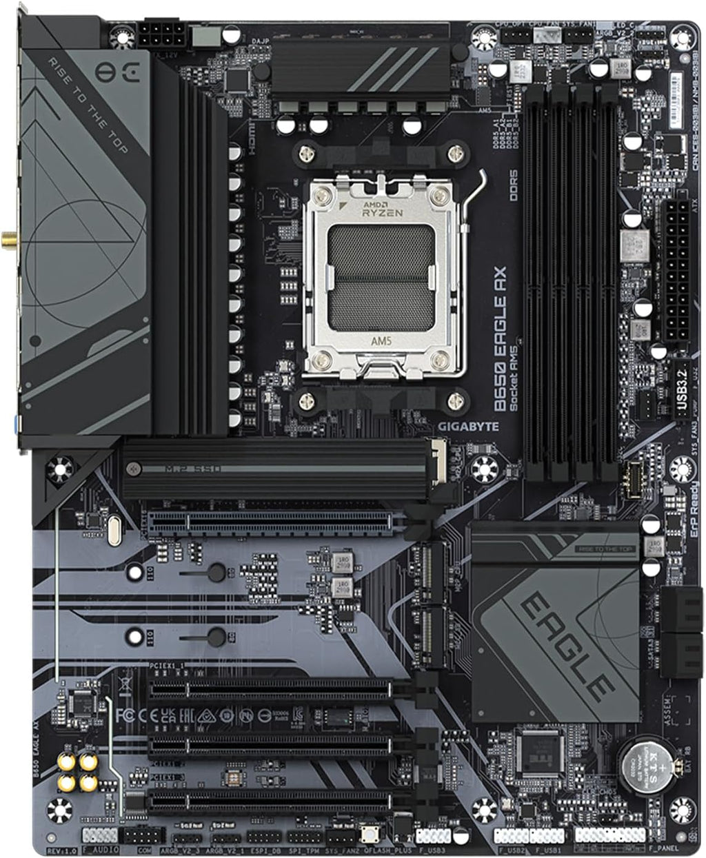 GIGABYTE B650 Eagle AX AM5 LGA 1718 ATX Motherboard, DDR5, Triple M.2 Slots (1X Pcie 5.0, 2X Pcie 4.0), USB 3.2 Gen2X2 Type-C, Wifi 6E, Realtek Gbe LAN