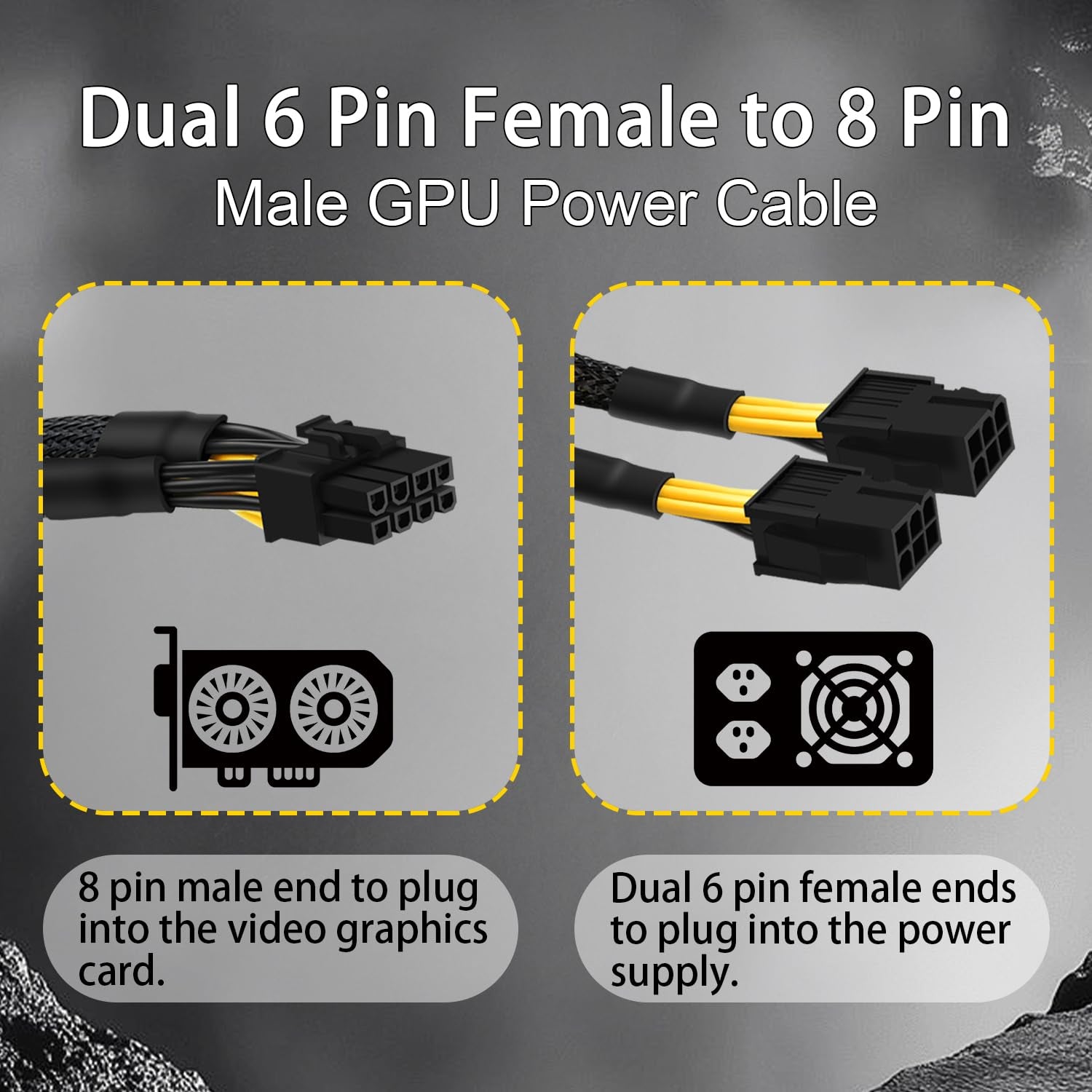 6 Pin to 8 Pin GPU Adapter, Dual 6 Pin Female to 8 Pin Male GPU Power Sleeved Cable 9.5-Inch(24Cm)