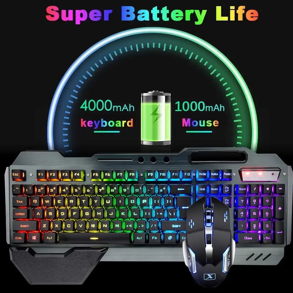 Lexonelec Wireless Gaming Keyboard and Mouse, RGB Backlit Rechargeable Mouse, Removable Hand Rest, Full Size