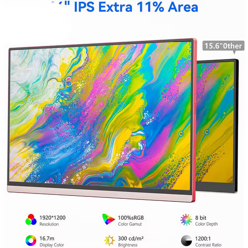 Portable Monitor, 1920 * 1200P IPS Laptop Monitor with USB-C, Freesync HDMI Gaming Monitor