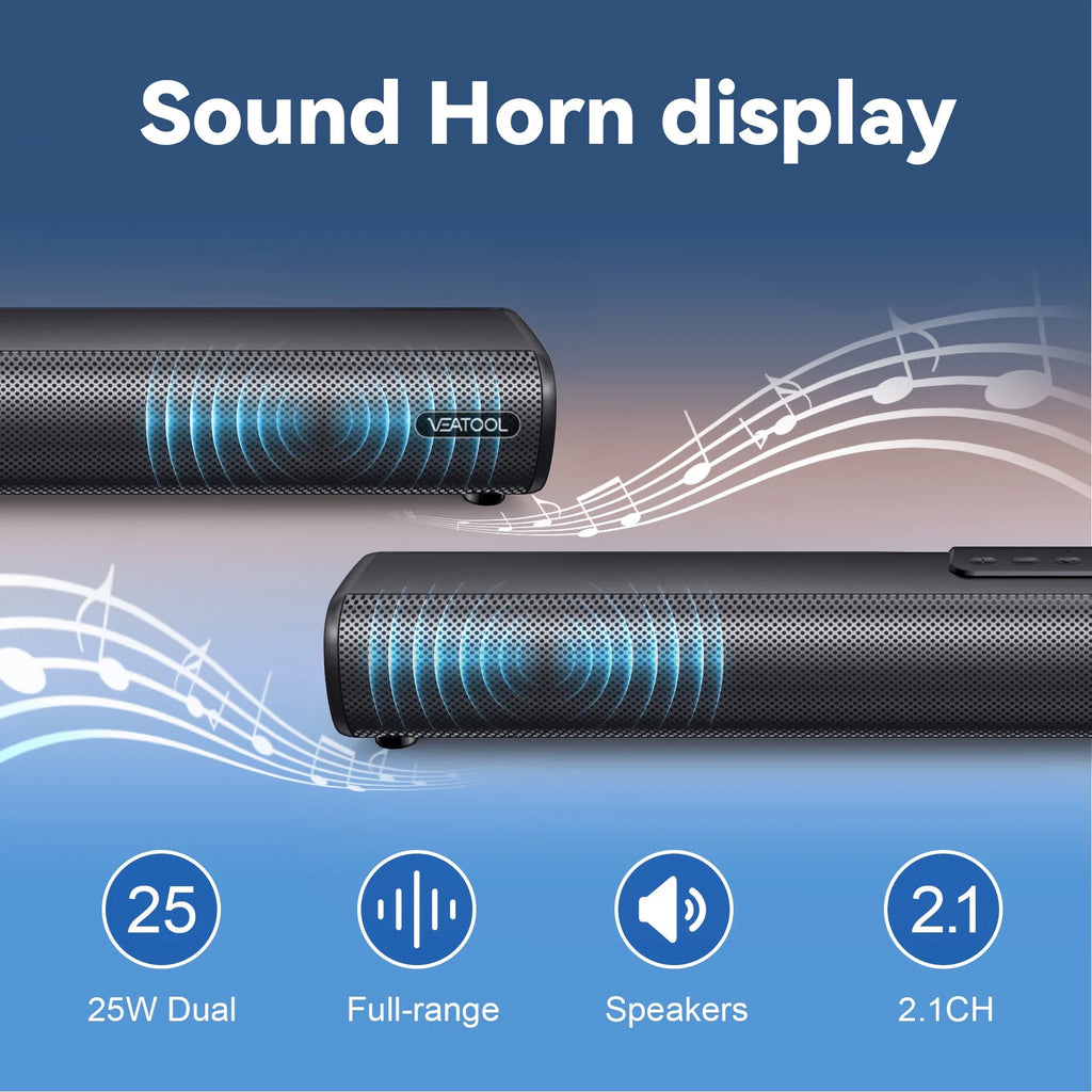 VEAT00L S20L Sound Bars for TV, 3D Surround Sound System TV Sound Bar, 2.1 Ch Home Theater Audio with Built-In Subwoofer,50W TV Speakers | HDMI ARC, Bluetooth, Optical, RCA, USB & AUX Wall Mountable