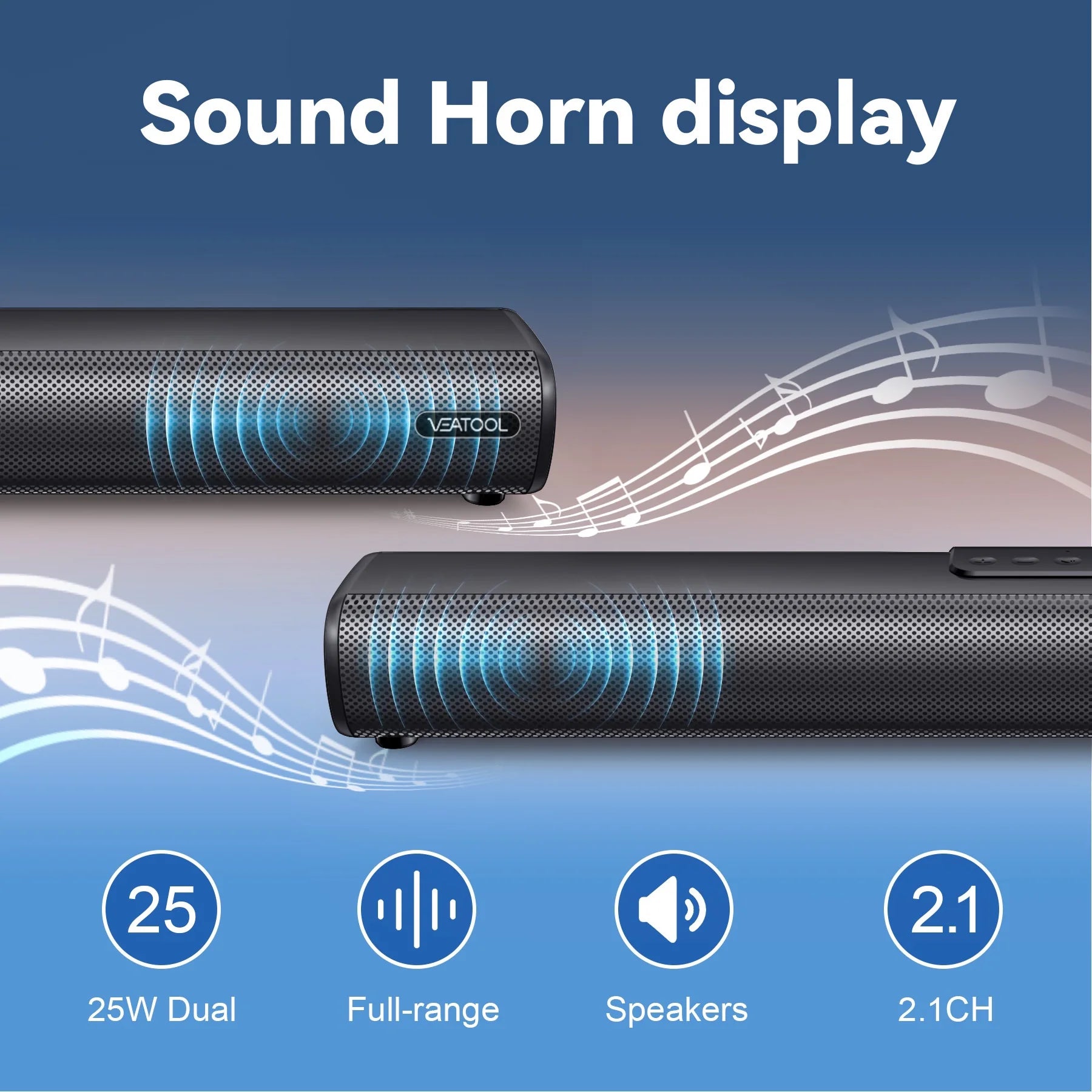 VEAT00L S20L Sound Bars for TV, 3D Surround Sound System TV Sound Bar, 2.1 Ch Home Theater Audio with Built-In Subwoofer,50W TV Speakers | HDMI ARC, Bluetooth, Optical, RCA, USB & AUX Wall Mountable