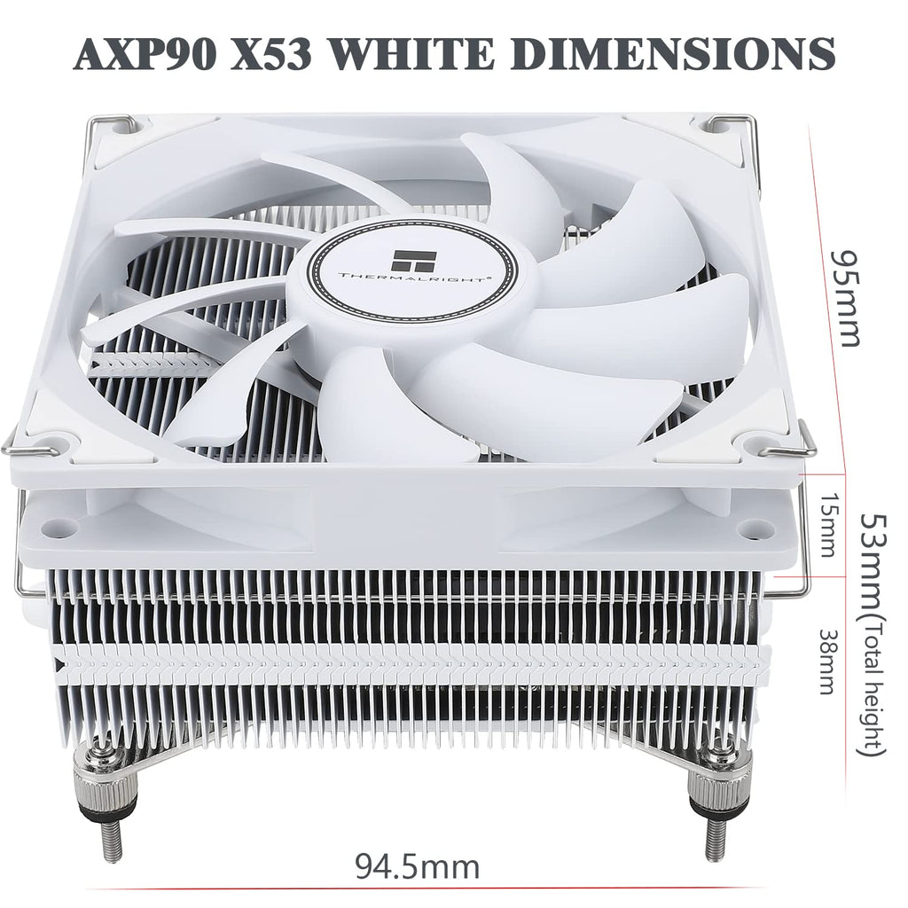 AXP90-X53 White Low Profile CPU Air Cooler, 53Mm Height, TL-9015W Slim PWM CPU Fan, AGHP 3.0 Technology, ITX Heatsink Cooler, for AMD:AM4 Am5/Intel 1150/1151/1155/1156/1200/1700