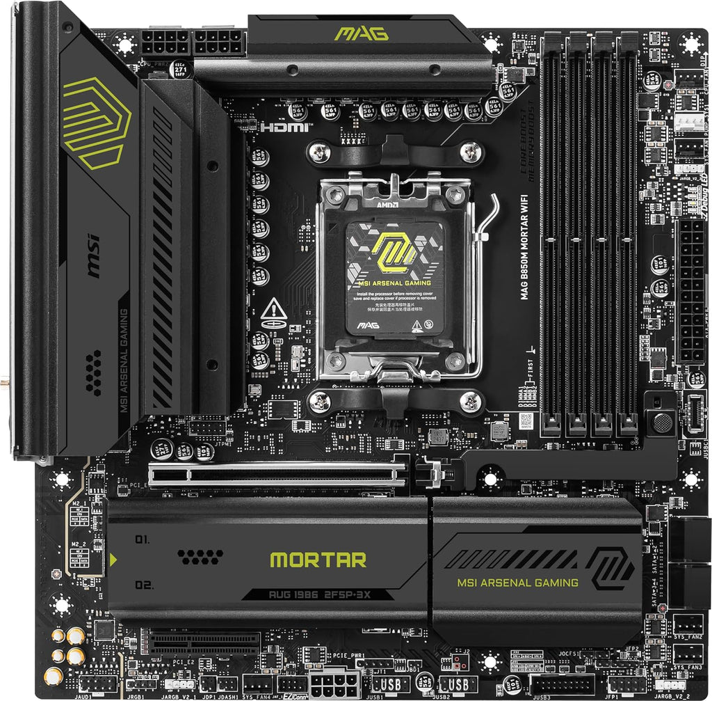 MSI MAG B850M Mortar Wifi Motherboard, Matx - Supports AMD Ryzen 9000/8000 / 7000 Processors, AM5-60A SPS VRM, DDR5 Memory Boost 8200+ Mt/S (OC), Pcie 5.0 X16, M.2 Gen5, Wi-Fi 7, 5G LAN