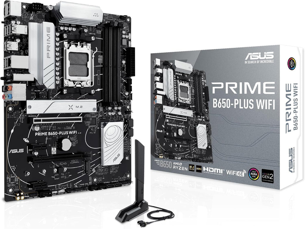 ASUS Prime B650-PLUS Wifi AMD B650 AM5 Ryzen™ Desktop 9000 8000 & 7000 ATX Motherboard, DDR5, Pcie 5.0 M.2, 2.5Gb LAN, Wifi 6E, HDMI™, SATA 6 Gbps, USB Type-C®, BIOS Flashback™, Thunderbolt™ 4 Header