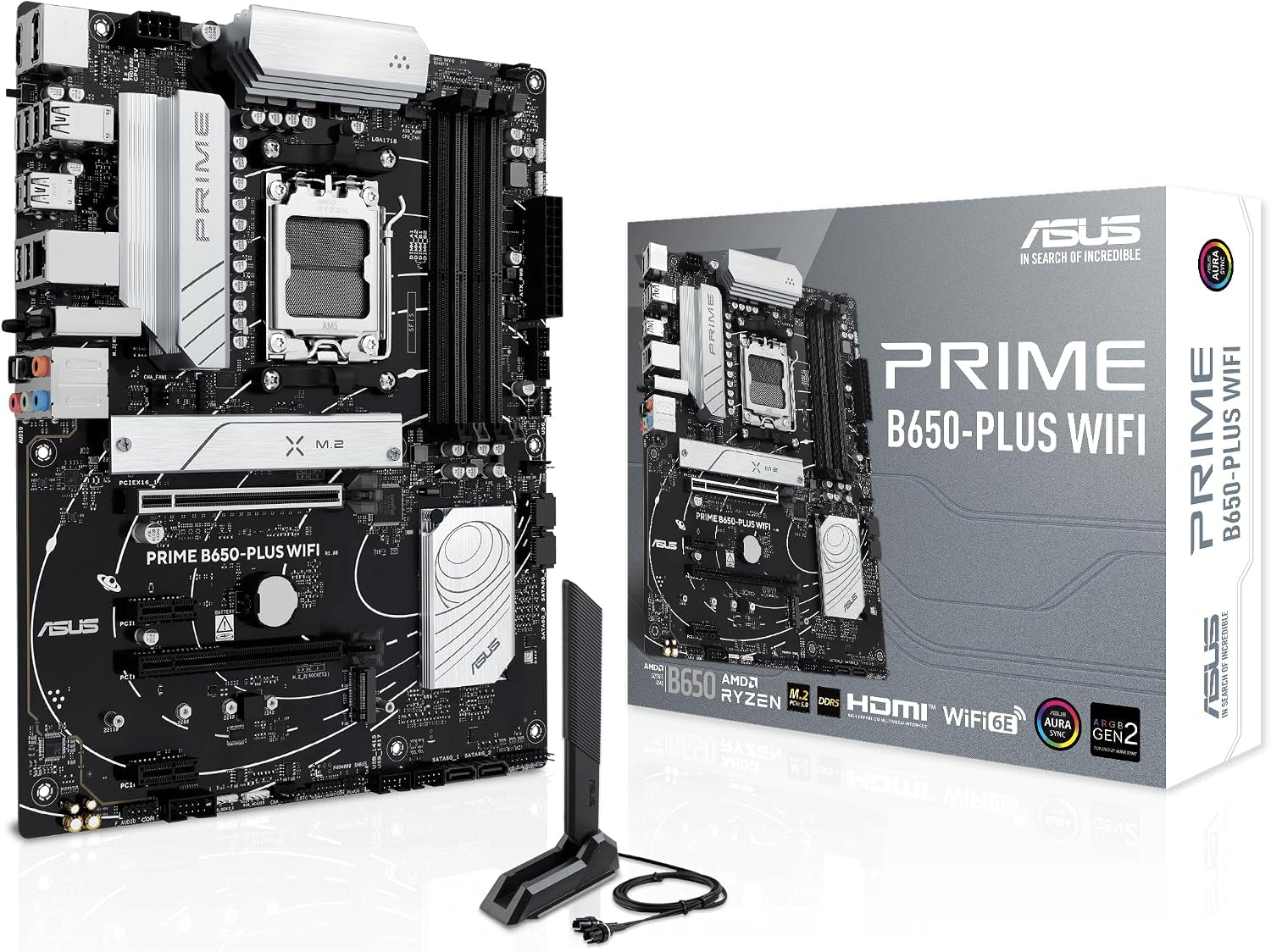 ASUS Prime B650-PLUS Wifi AMD B650 AM5 Ryzen™ Desktop 9000 8000 & 7000 ATX Motherboard, DDR5, Pcie 5.0 M.2, 2.5Gb LAN, Wifi 6E, HDMI™, SATA 6 Gbps, USB Type-C®, BIOS Flashback™, Thunderbolt™ 4 Header