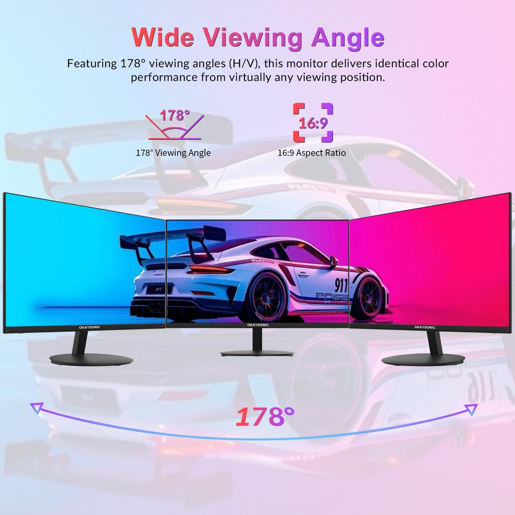 24Inch Office Monitor 100HZ 1Ms, AMD Freesync, 100% Srgb, Eyecare Monitor with Speakers, HDMI VGA & VESA Mount