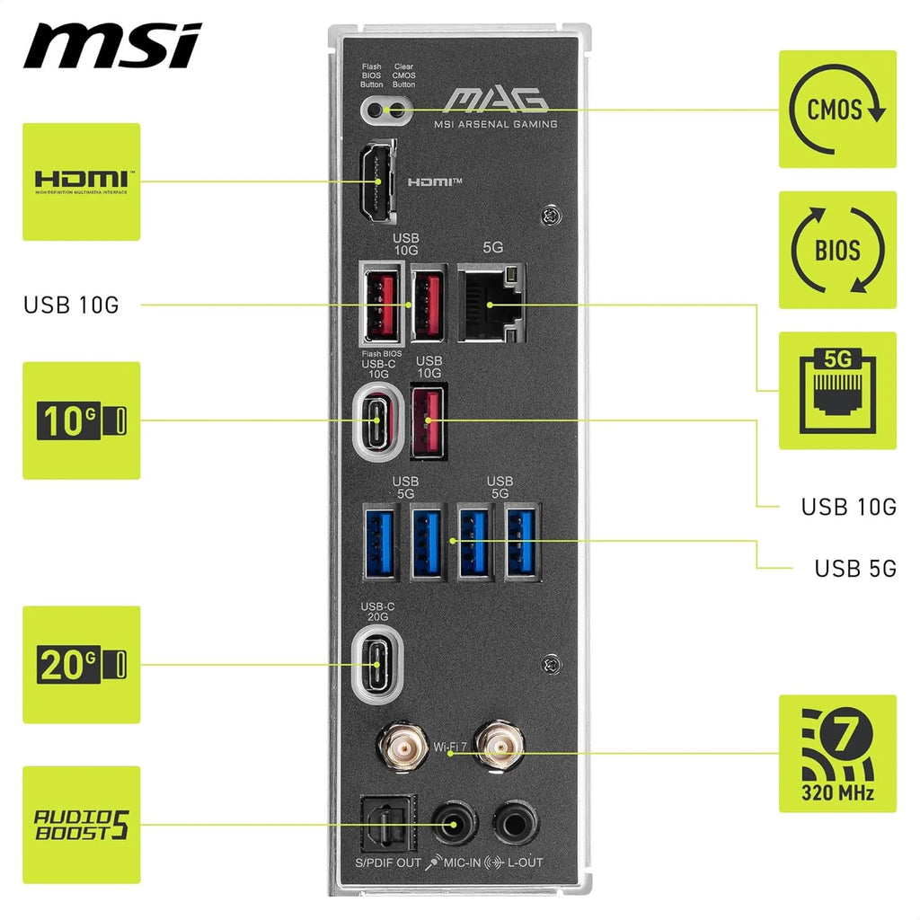 MSI MAG B850M Mortar Wifi Motherboard, Matx - Supports AMD Ryzen 9000/8000 / 7000 Processors, AM5-60A SPS VRM, DDR5 Memory Boost 8200+ Mt/S (OC), Pcie 5.0 X16, M.2 Gen5, Wi-Fi 7, 5G LAN