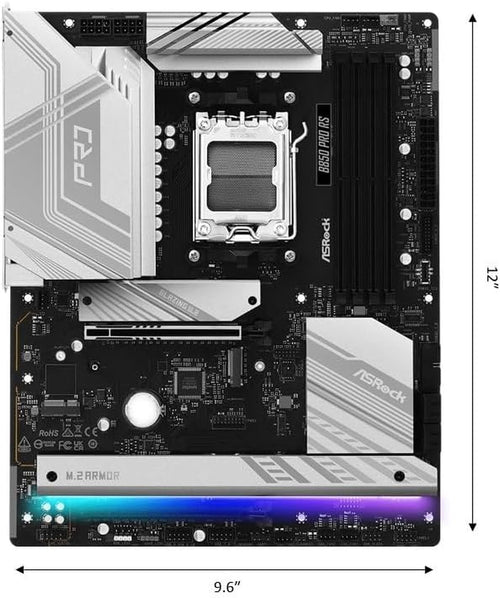 AMD AM5 B850 Pro RS Motherboard, AMD Ryzen 9000/8000/7000 Series, 4X DDR5 Slots up to 8000Mhz, 24-Pin Power Connection, ATX, 21X USB Ports, Pcie 5.0