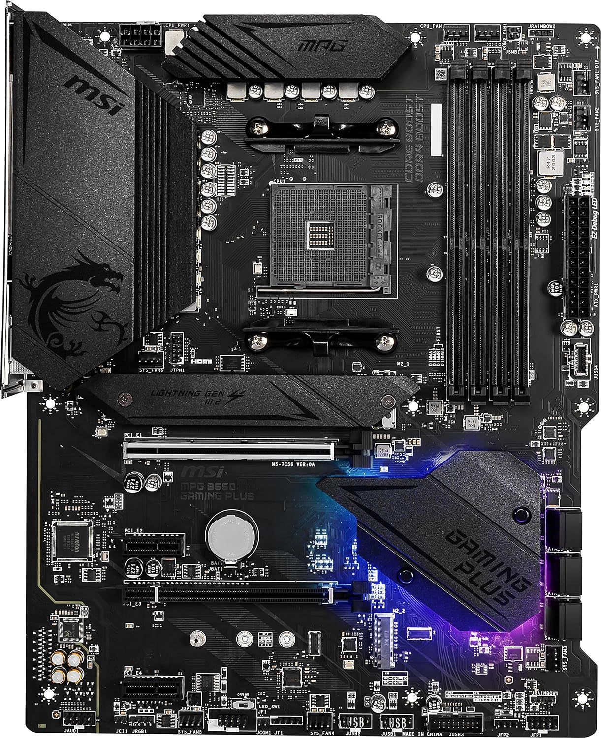 MSI MPG B550 Gaming plus Gaming Motherboard (AMD Ryzen 5000, AM4, DDR4, Pcie 4.0, SATA 6Gb/S, M.2, USB 3.2 Gen 2, HDMI/DP, ATX)