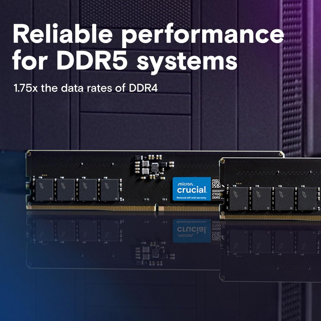 8GB DDR5 RAM, 4800Mhz Desktop Memory, UDIMM 288-Pin, Compatible with 13Th Gen Intel Core and AMD Ryzen 7000 - CT8G48C40U5